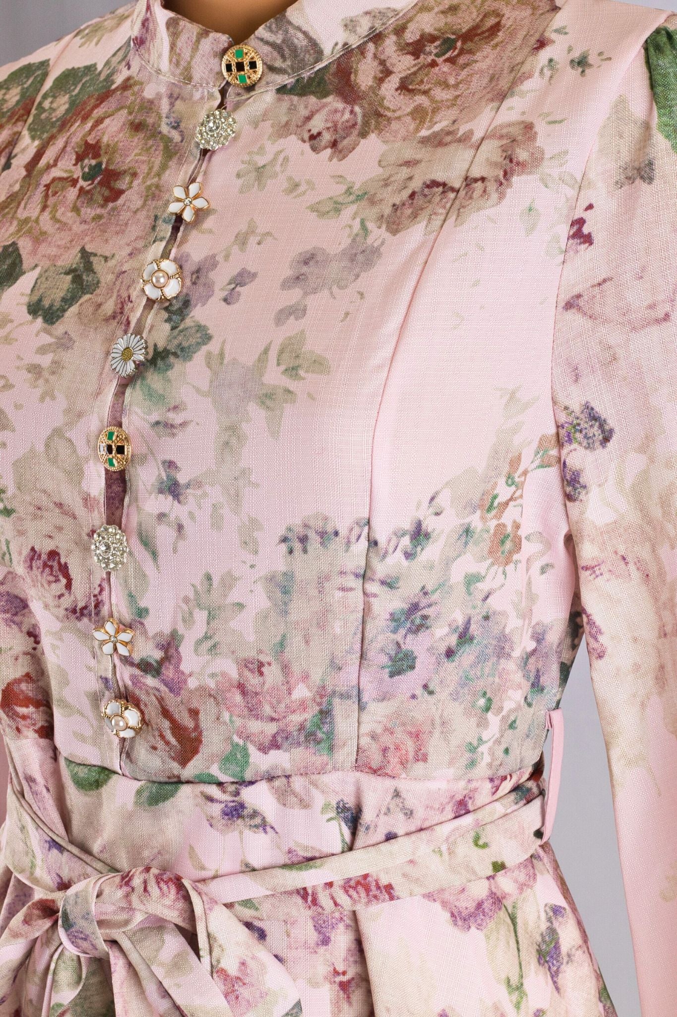 Rosaline | Floral Jewel-Button Maxi Dress