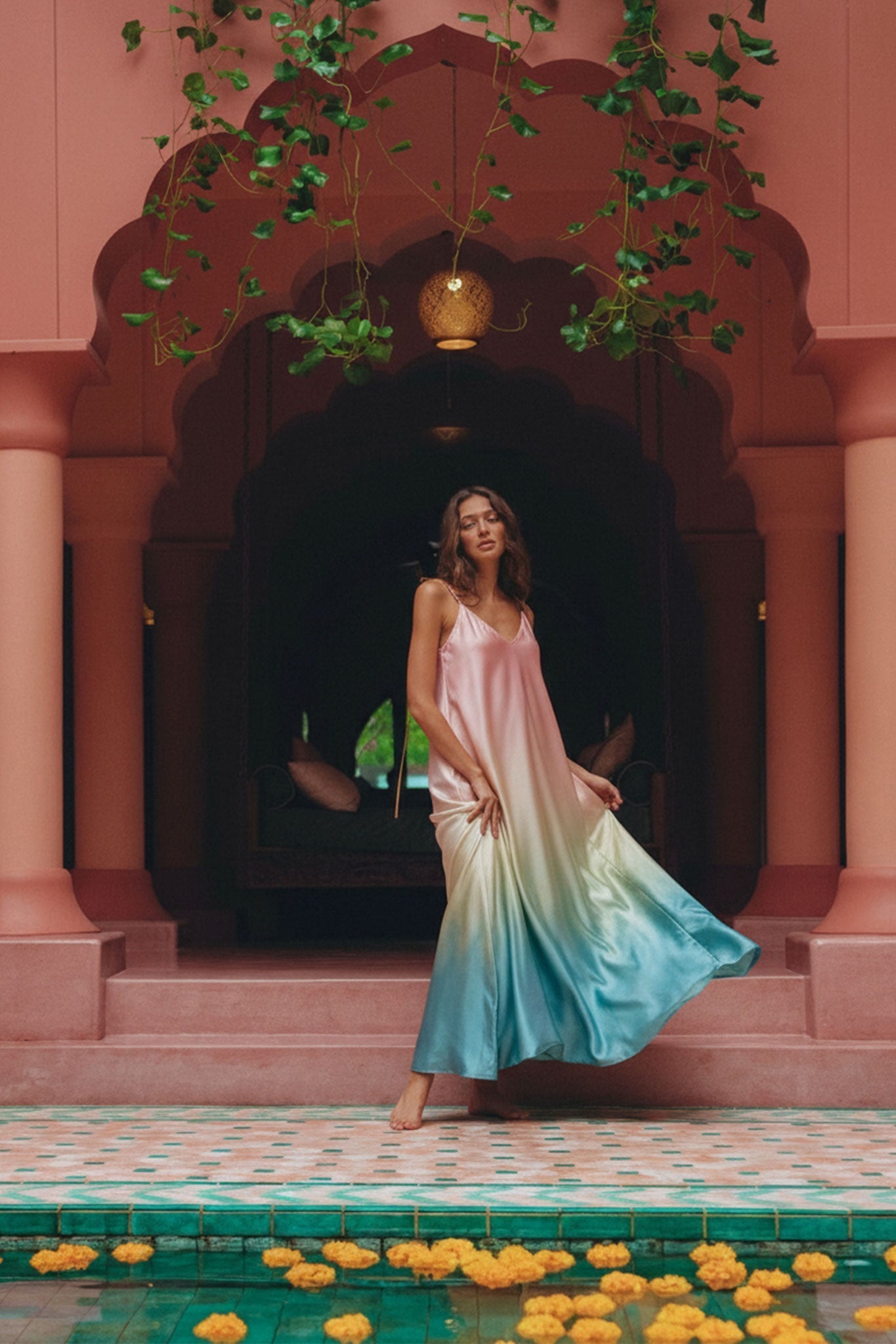 Selestia | Sunset Ombre Satin Maxi Dress