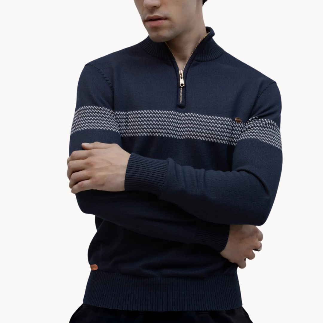 Kingsley | Men’s Half-Zip Stripe Knit Sweater