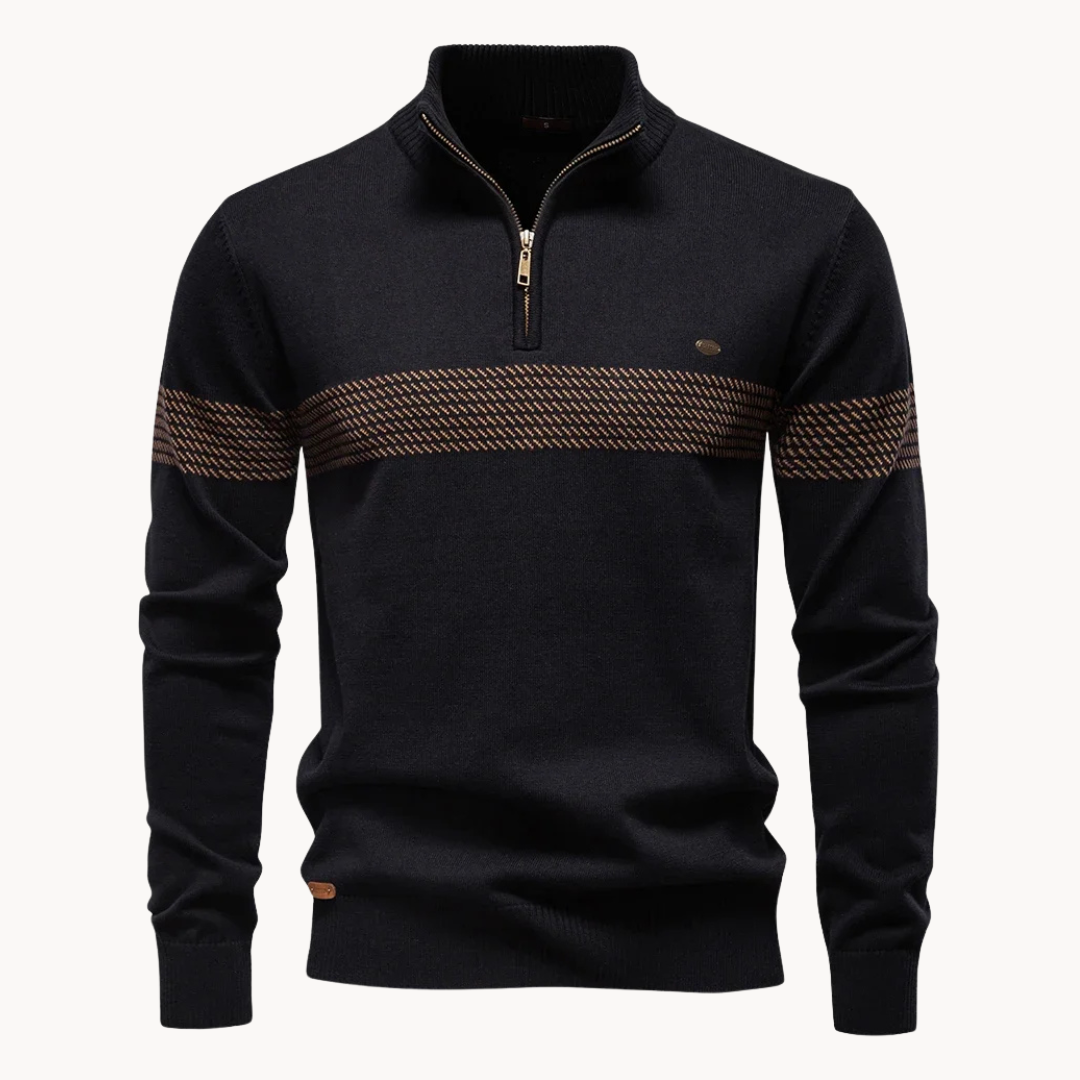 Kingsley | Men’s Half-Zip Stripe Knit Sweater