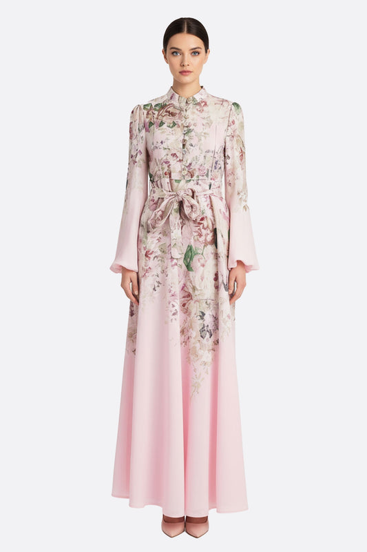 Rosaline | Floral Jewel-Button Maxi Dress