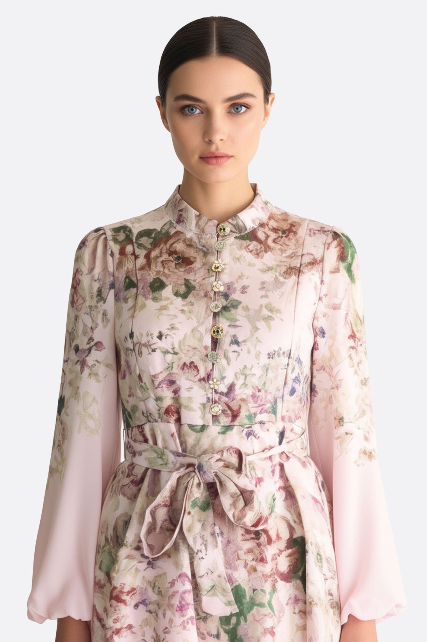 Rosaline | Floral Jewel-Button Maxi Dress