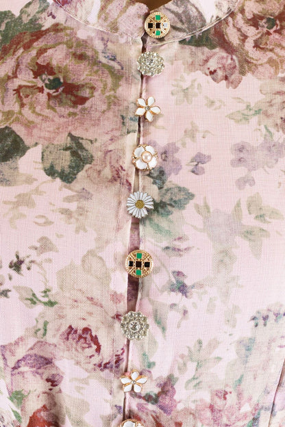 Rosaline | Floral Jewel-Button Maxi Dress