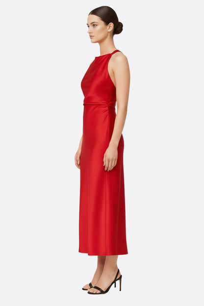 Serenna | Red Satin Halter-Neck Maxi Dress
