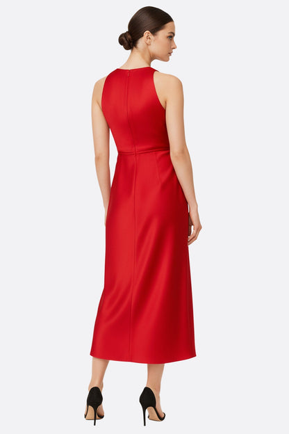 Serenna | Red Satin Halter-Neck Maxi Dress